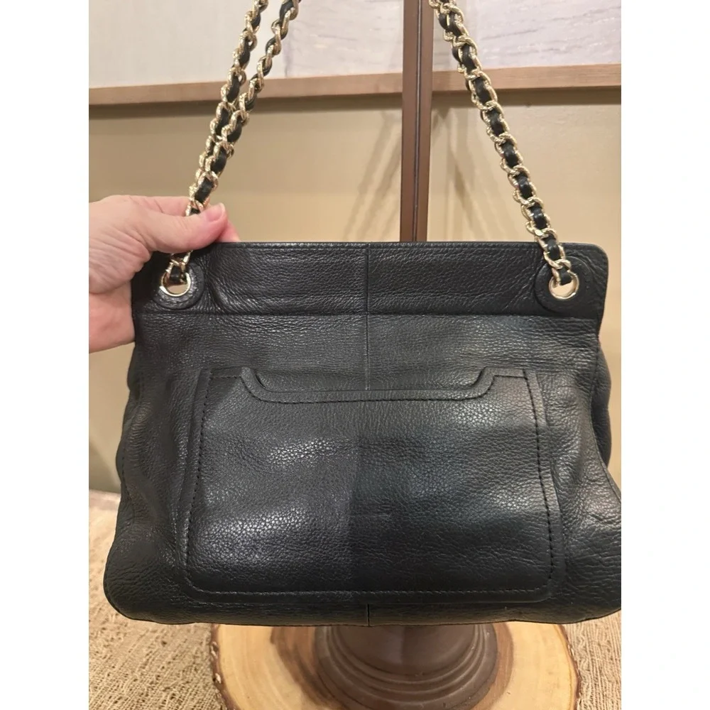 Tory Burch Marion Black Pebbled Leather 2-Way Whipstich Chain Strap Shoulder Bag